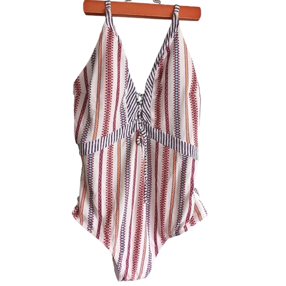 Jessica Simpson Boho One Piece Swimsuit XL White V Neck NWOT - Picture 1 of 7